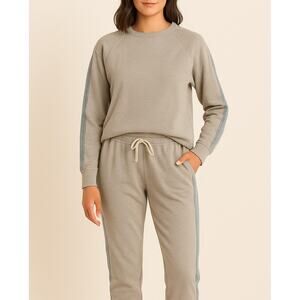 Monrow Supersoft Vintage Lounge Set w/ Silky Stripes in Sage Green size Medium